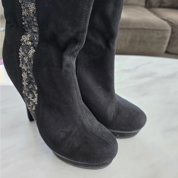 Jennifer Lopez Boots Womens 7.5M Malina Tall High Heels Sequins 112913 Black - Picture 8 of 15